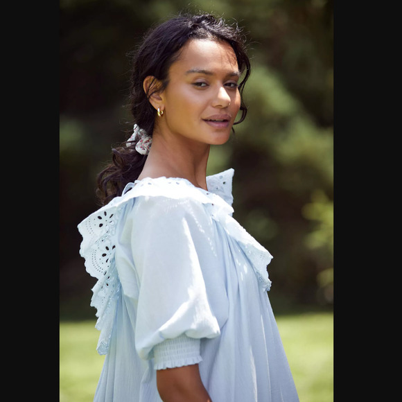 NWT Anthropologie Eyelet Cover-Up Blue Tunic Dress - Small - Picture 3 of 7